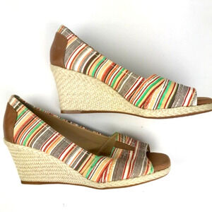 MICHELLE D Espadrille Wedge Heels Open Toe Womens Striped Multi Color Size 9.5M